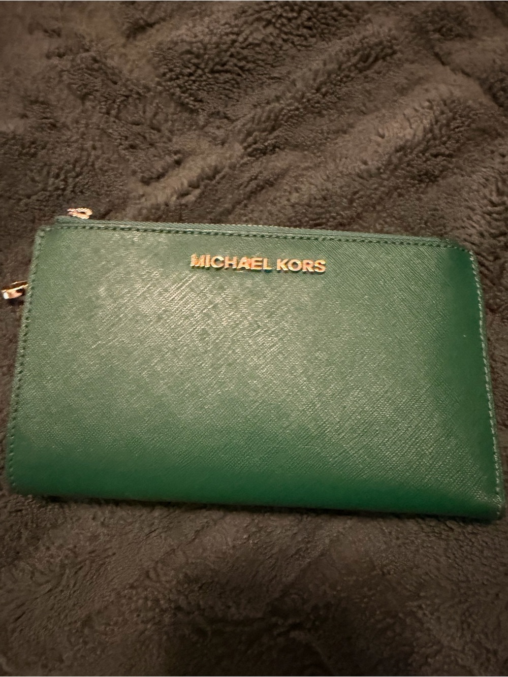 Michael Kors Emerald Green Saffiano Zip Card Wallet